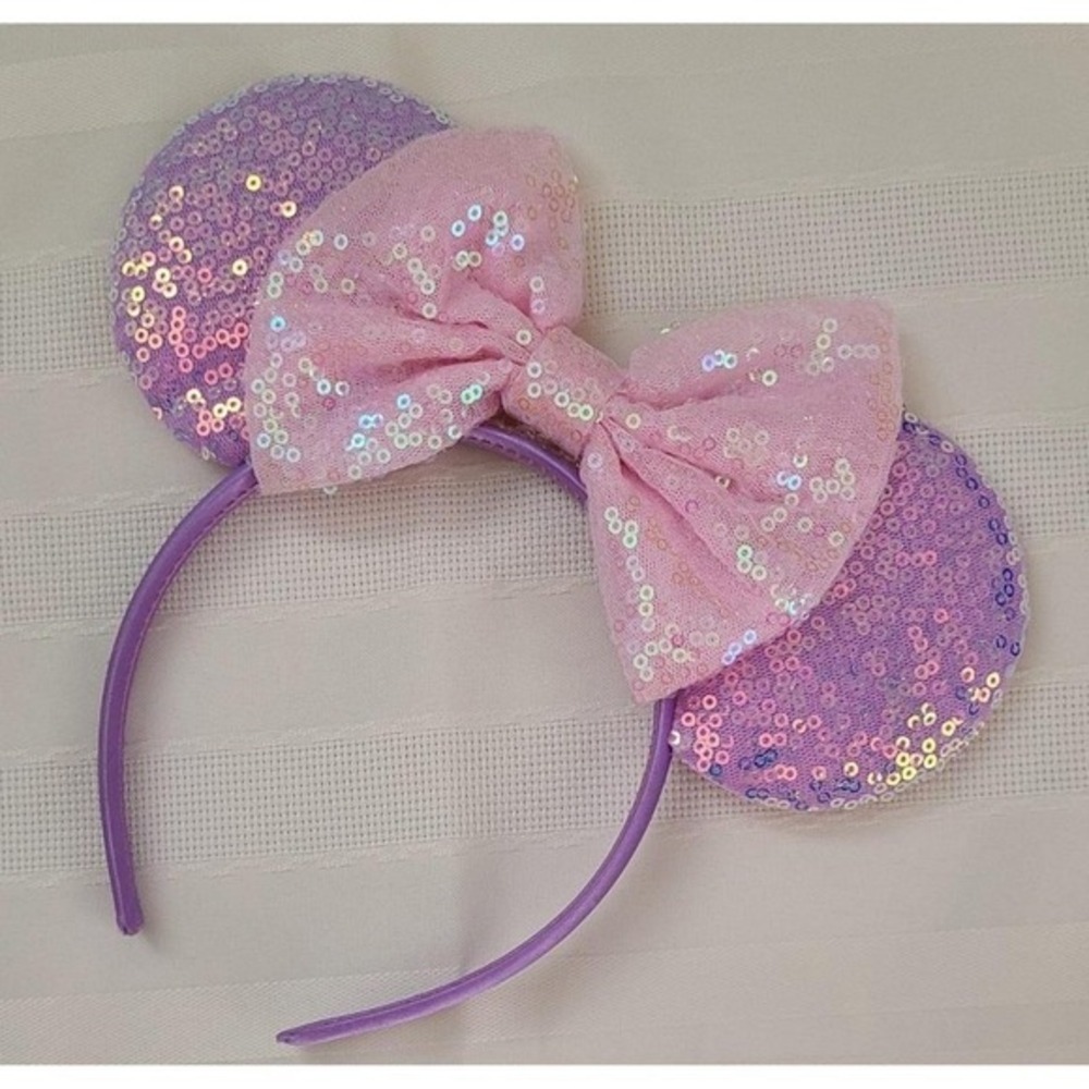 Minnie Mouse Ears Sequined Ear Headband Disney Park Purple Pink blink Adult Ears